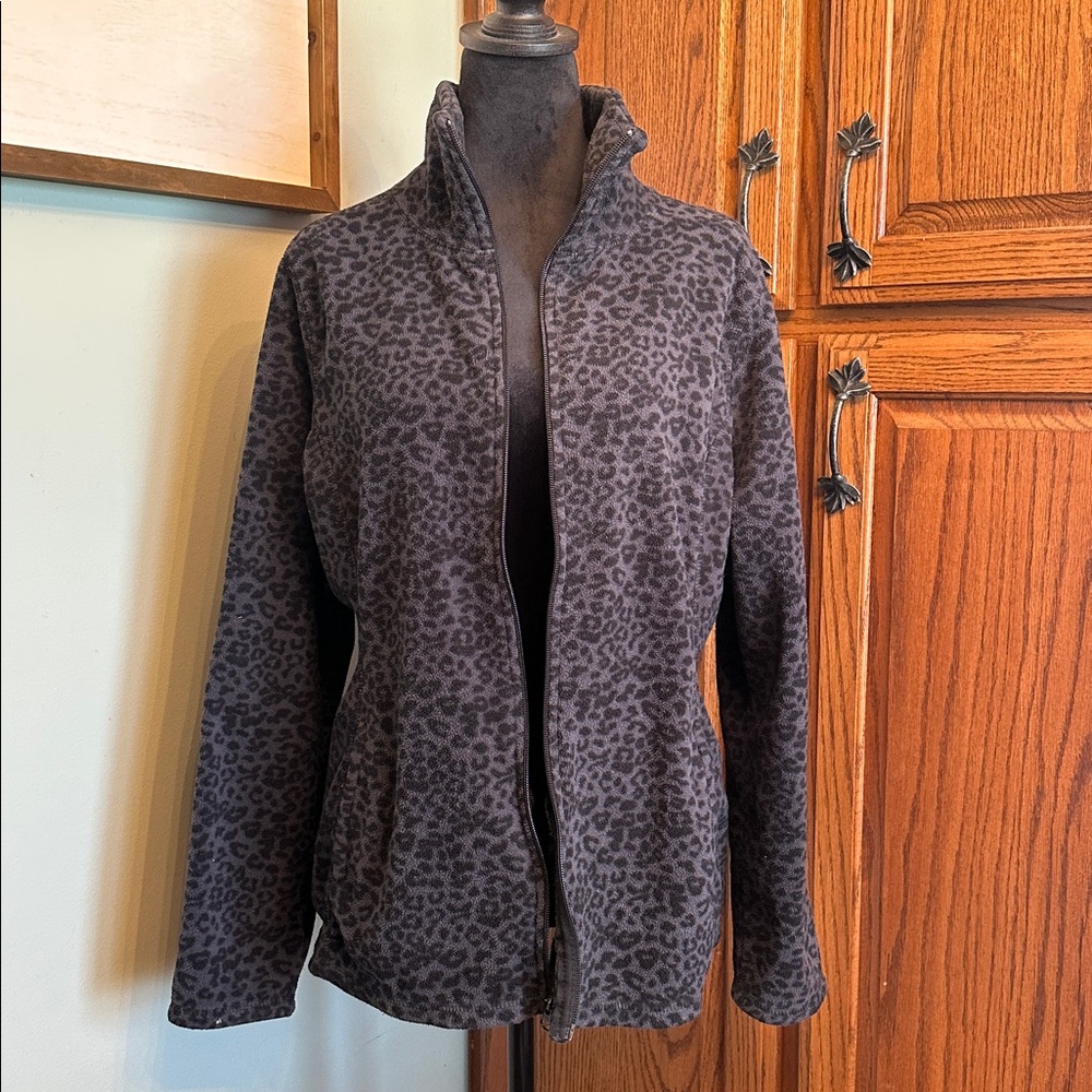 Old Navy Black/Gray Cheetah Print Fleece Jacket